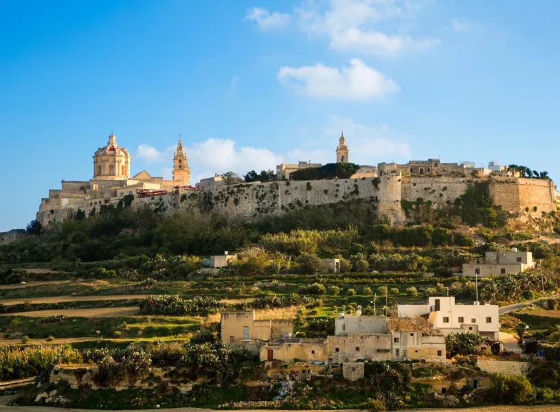 St. Paul's Cathedral and city walls, Mdina, Malta 