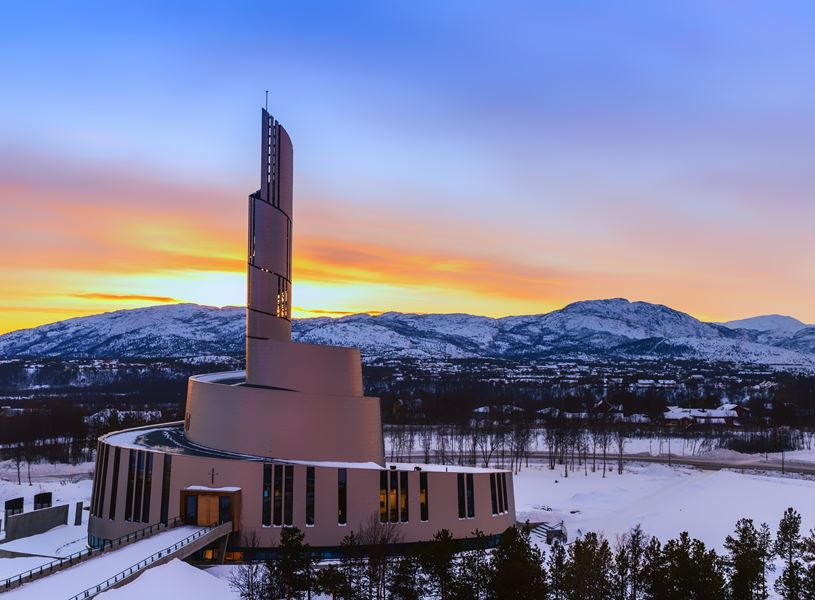 Northern Lights Cathedral at Sunset in Alta, Norway