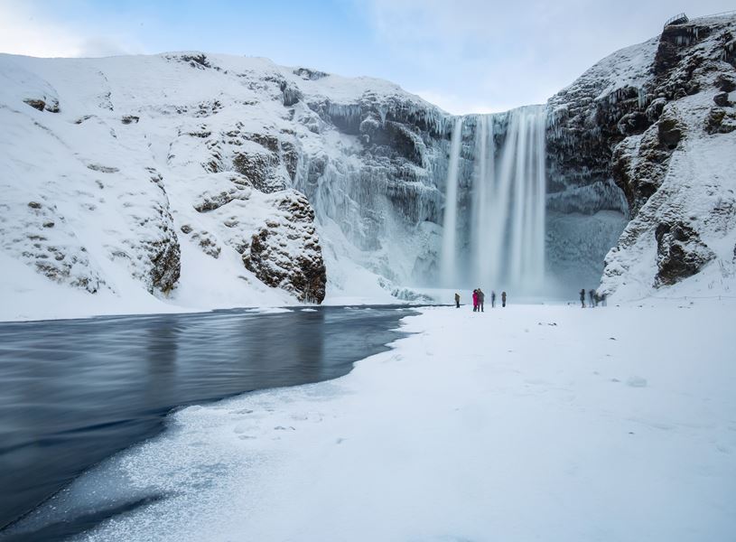 Skogafoss waterfall in winter on the Golden Circle near Skogar, Iceland