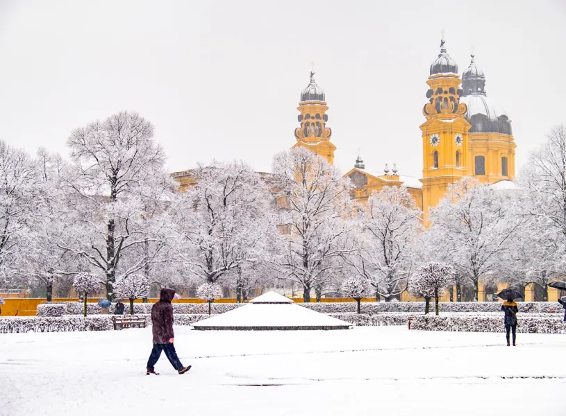 Snowy Odeonsplatz in Munich, Germany