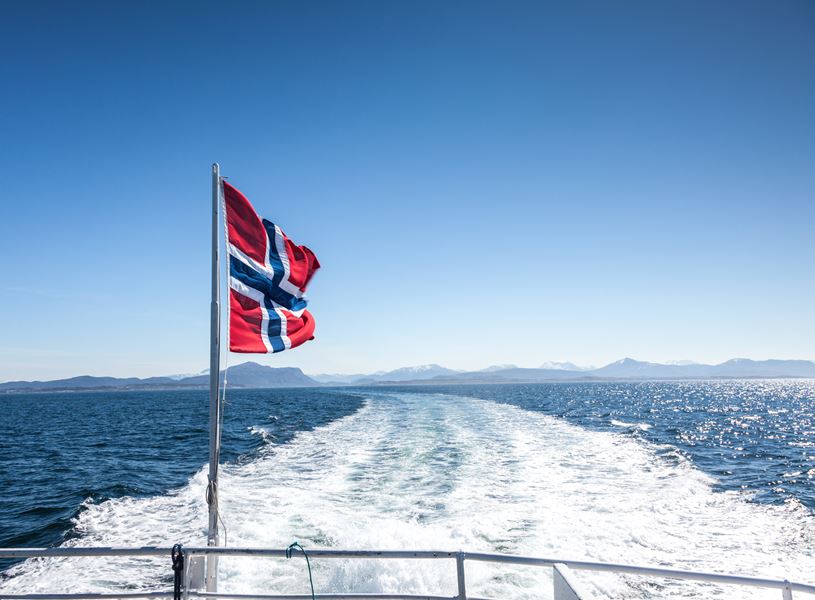 Norwegian flag on ferry from Kristiansand, Norway to Denmark