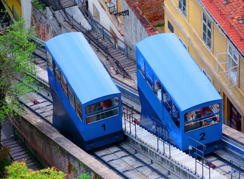 Funicular to the upper Town in Zagreb, Croatia