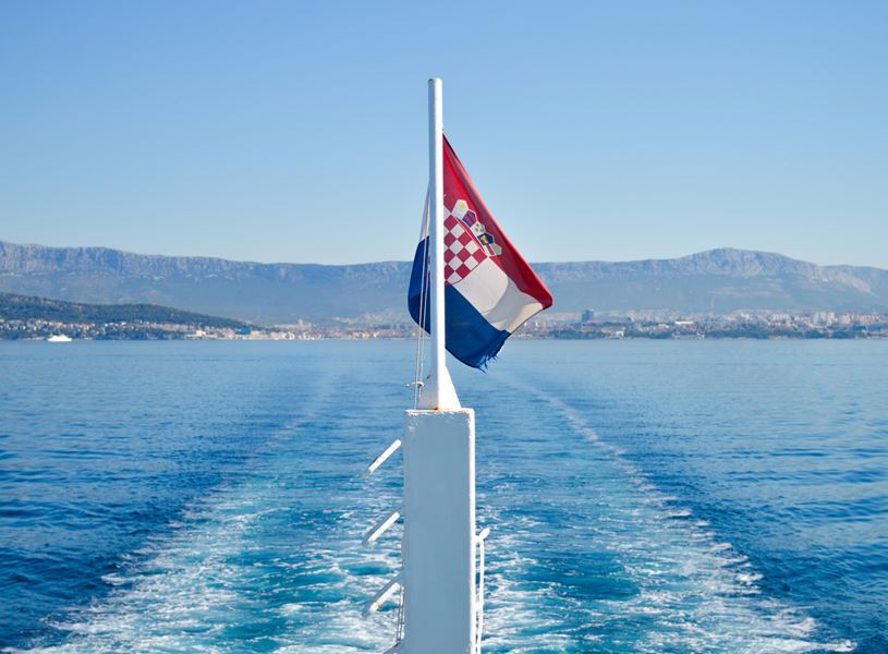 Croatian flag on ferry to Hvar, Dalmatia, Croatia