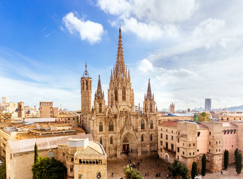 Skyline with Barcelona Cathedral, Barcelona, Spain