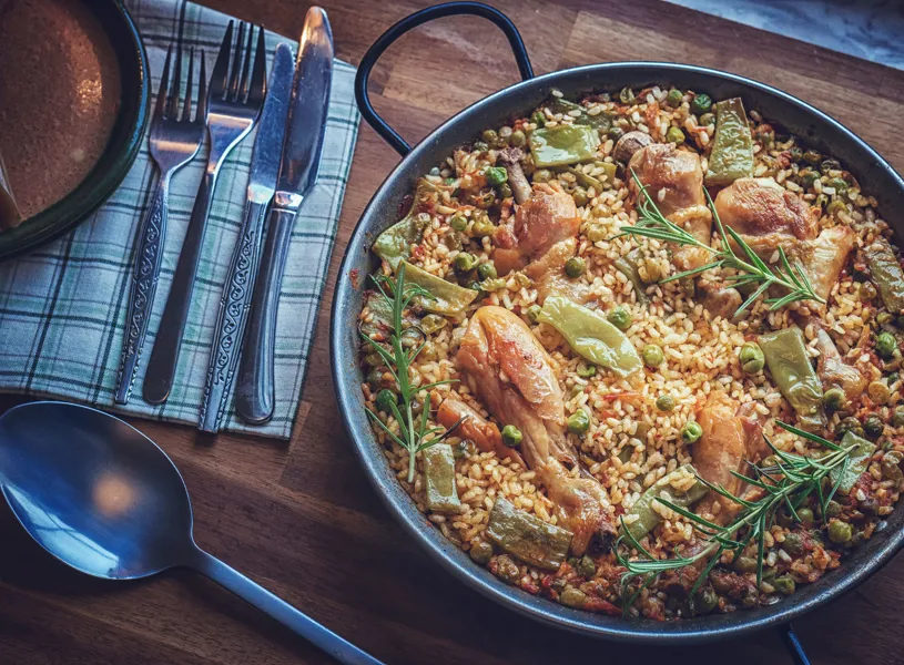 Authentic chicken paella, Valencia, Spain