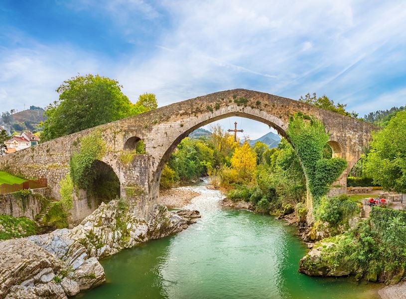 Roman bridge on the Sella River in Cangas de Onis, Asturias, Spain