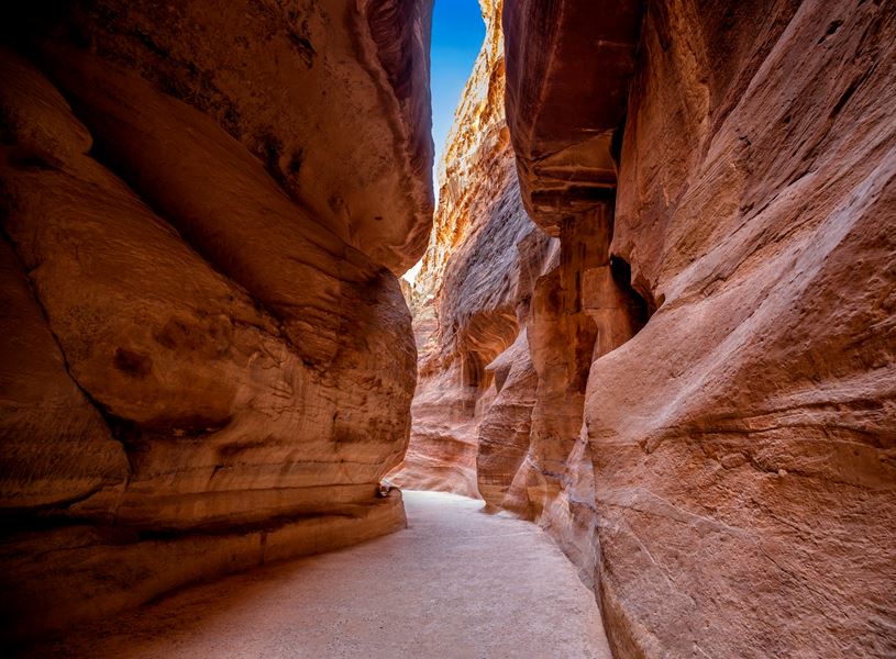 The Siq entrance to the ancient city of Petra, Jordan