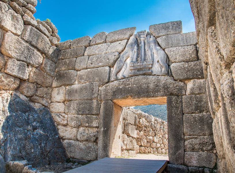 Lion's gate in the archaeological site of Mycenae, Greece