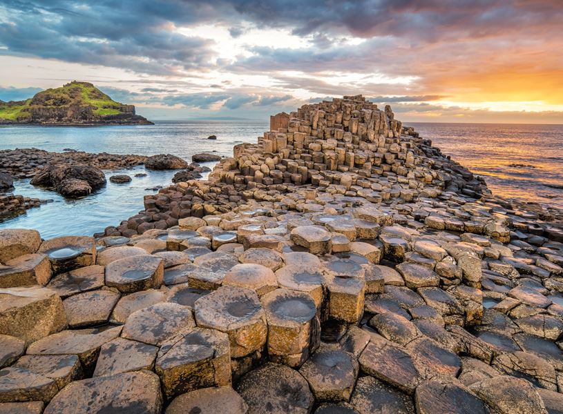 Sunset at the Giant's Causeway in Northern Ireland