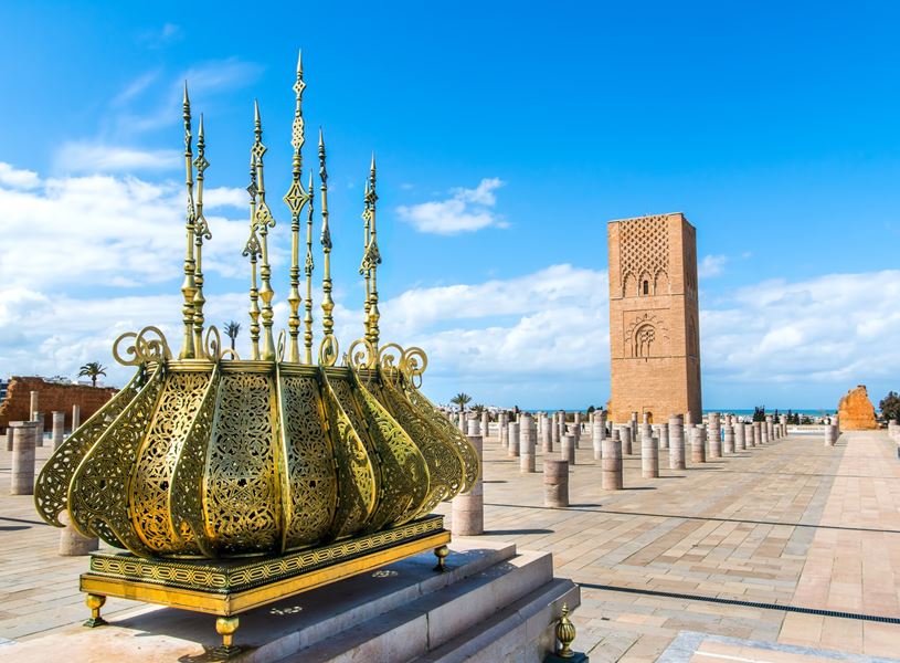 Beautiful square with Hassan tower in Rabat, Morocco