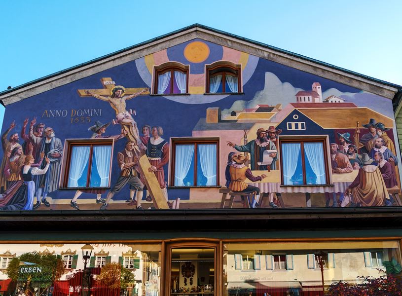 See the painted facades in Oberammergau, Germany