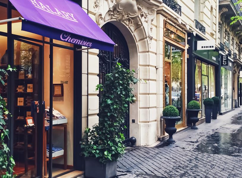 Boutique stores on street of Paris, France 