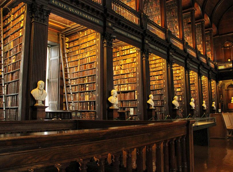 The Long Room in the Old Library at Trinity College in Dublin, Ireland