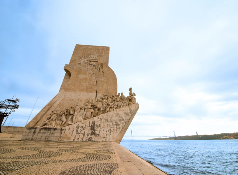 The Monument to the Discoveries on the north bank of the Tagus River in Lisbon, Portugal