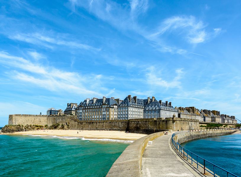 The Mole beach at the walled city of Saint-Malo, France