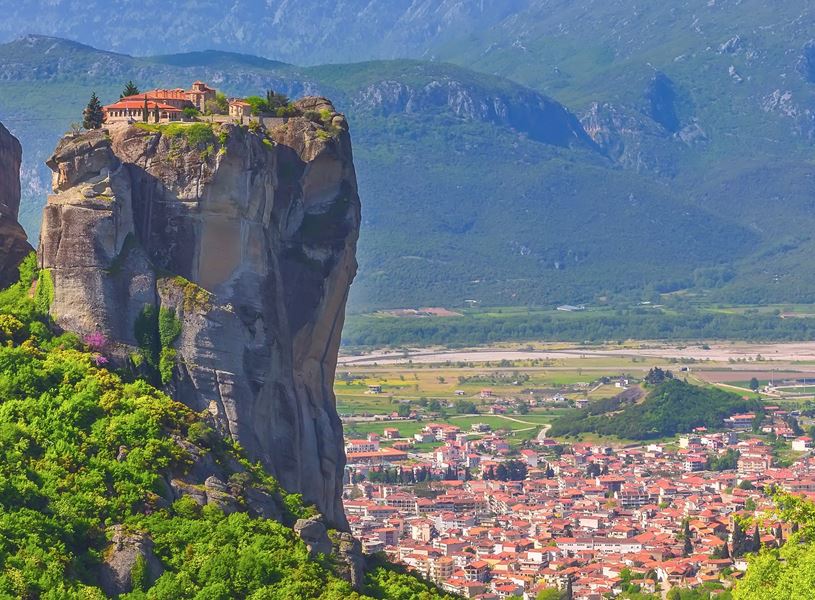 Holy Trinity Monastery, with Kalambaka town below, Kalambaka, Greece