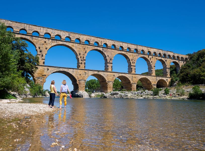 Pont du Gard ancient Roman aqueduct bridge, Pont Du Gard, France