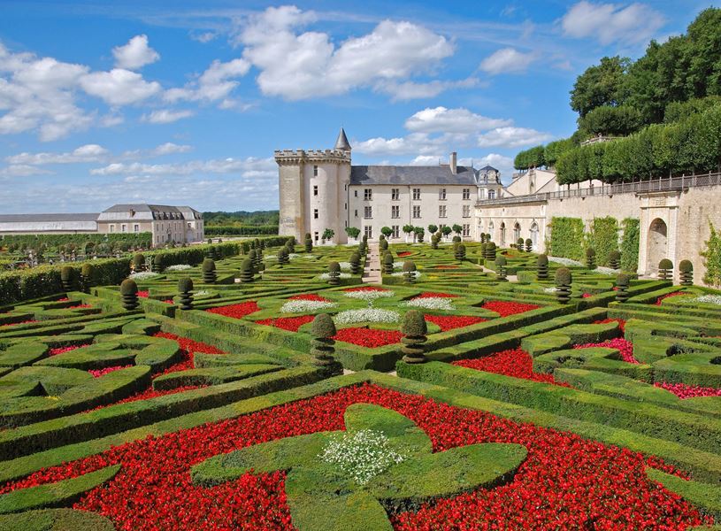 The beautiful gardens of Villandry castle in Loire Valley, France