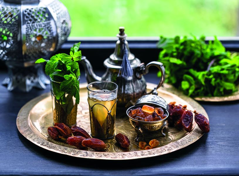 Traditional Moroccan tea with mint and dates, Dades Valley, Morocco
