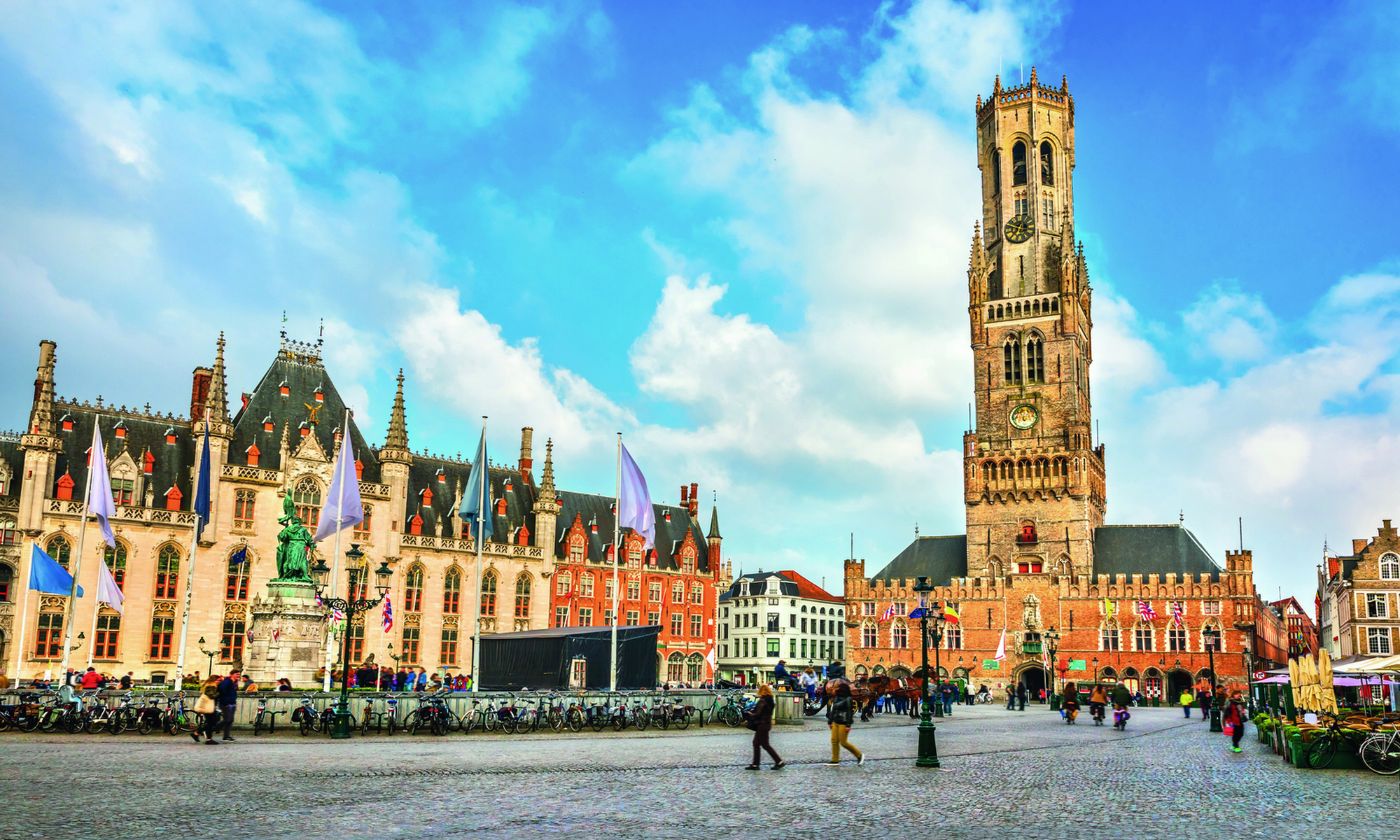 View to Belfort tower in market square, Bruges, Belgium
