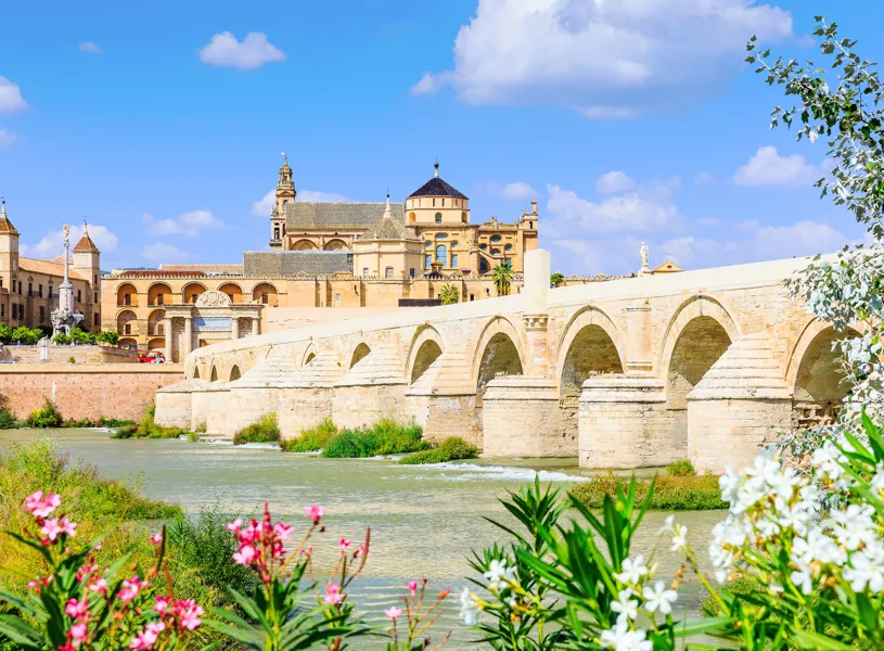 The Roman Bridge and The Mezquita in Cordoba, Spain