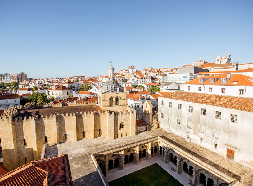 Coimbra old cathedral and courtyard in Coimbra city, Portugal