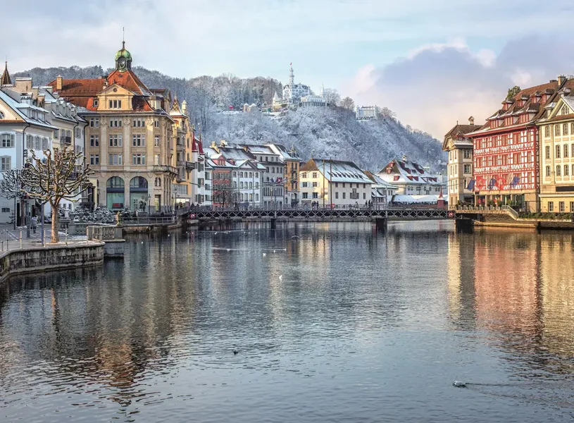 Winter View from the Chapel Bridge, Lucerne Switzerland