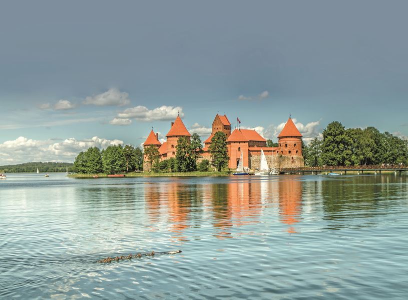 Idyllic lake setting of Trakai Castle, Lithuania