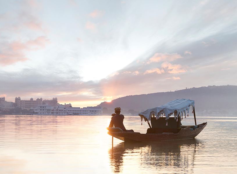 Traditional Indian boat on Lake Pichola, Udaipur, India