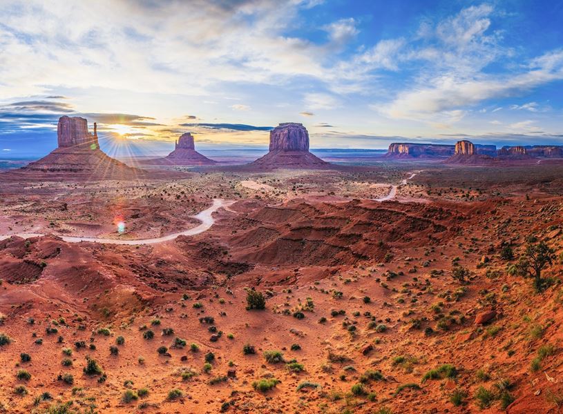 Landscape with sun setting, Monument Valley​, USA