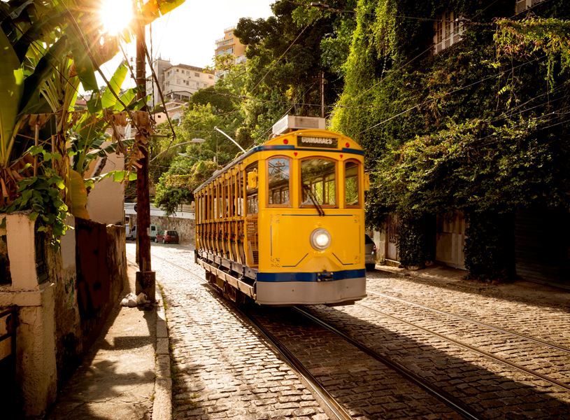 Old yellow tram, Rio de Janeiro, Brazil