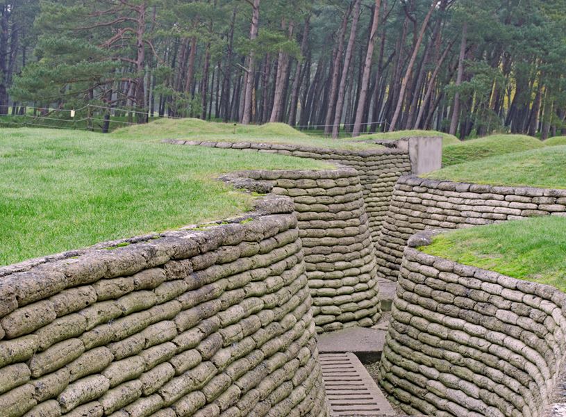 Preserved trenches at The Canadian National Memorial at Vimy Ridge, Arras, France.