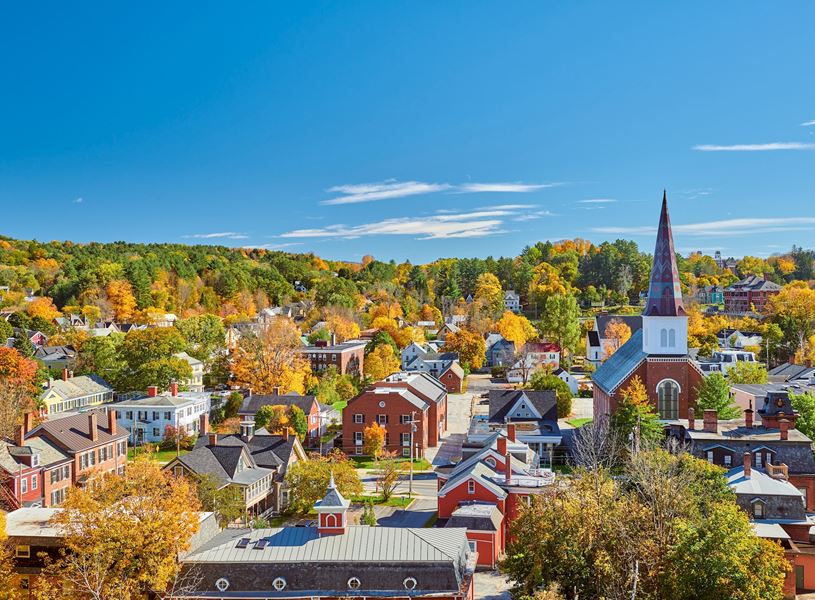 Montpelier town in autumn, Vermont, USA