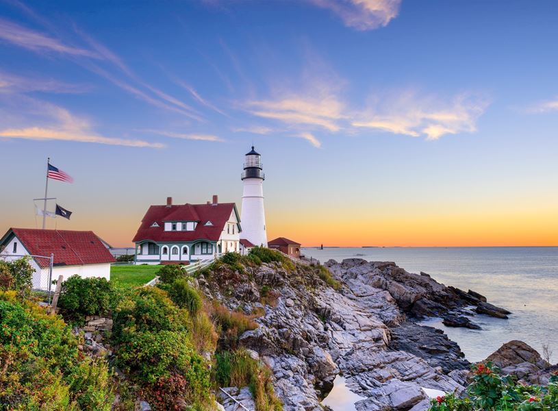 Portland Head Light at sunset, Maine, Portland, USA