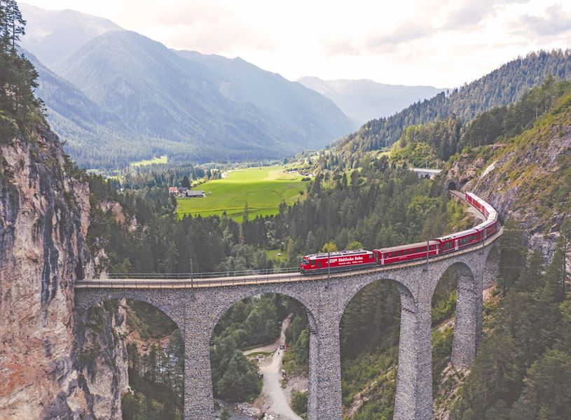 Journey on board the Glacier Express St Moritz Switzerland