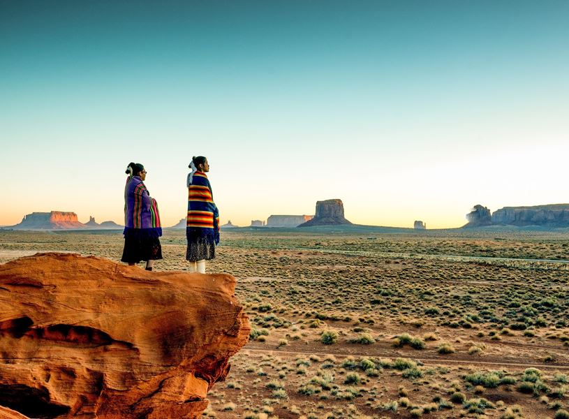 Navajo Native American Sisters in Monument Valley Tribal Park, USA
