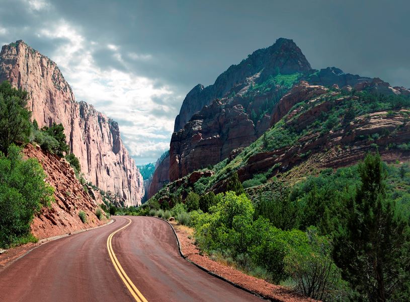 The main road going up Kolob Canyon, Zion National Park, Utah, USA