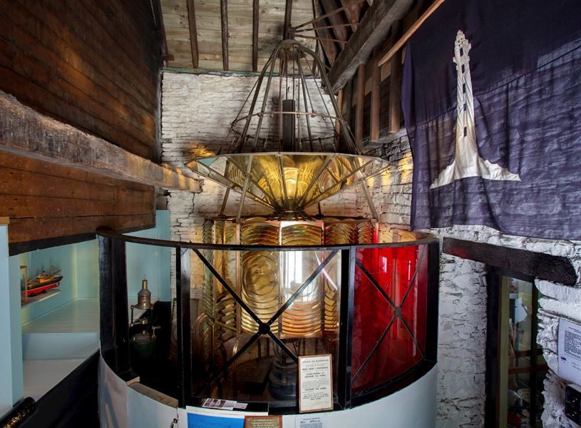 An old lighthouse light in the Wick Heritage Museum, Wick, Scotland.