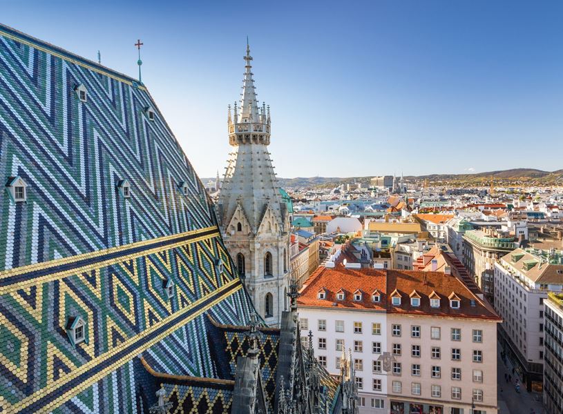 The rooftop of St Stephens Cathedral in Vienna, Austria