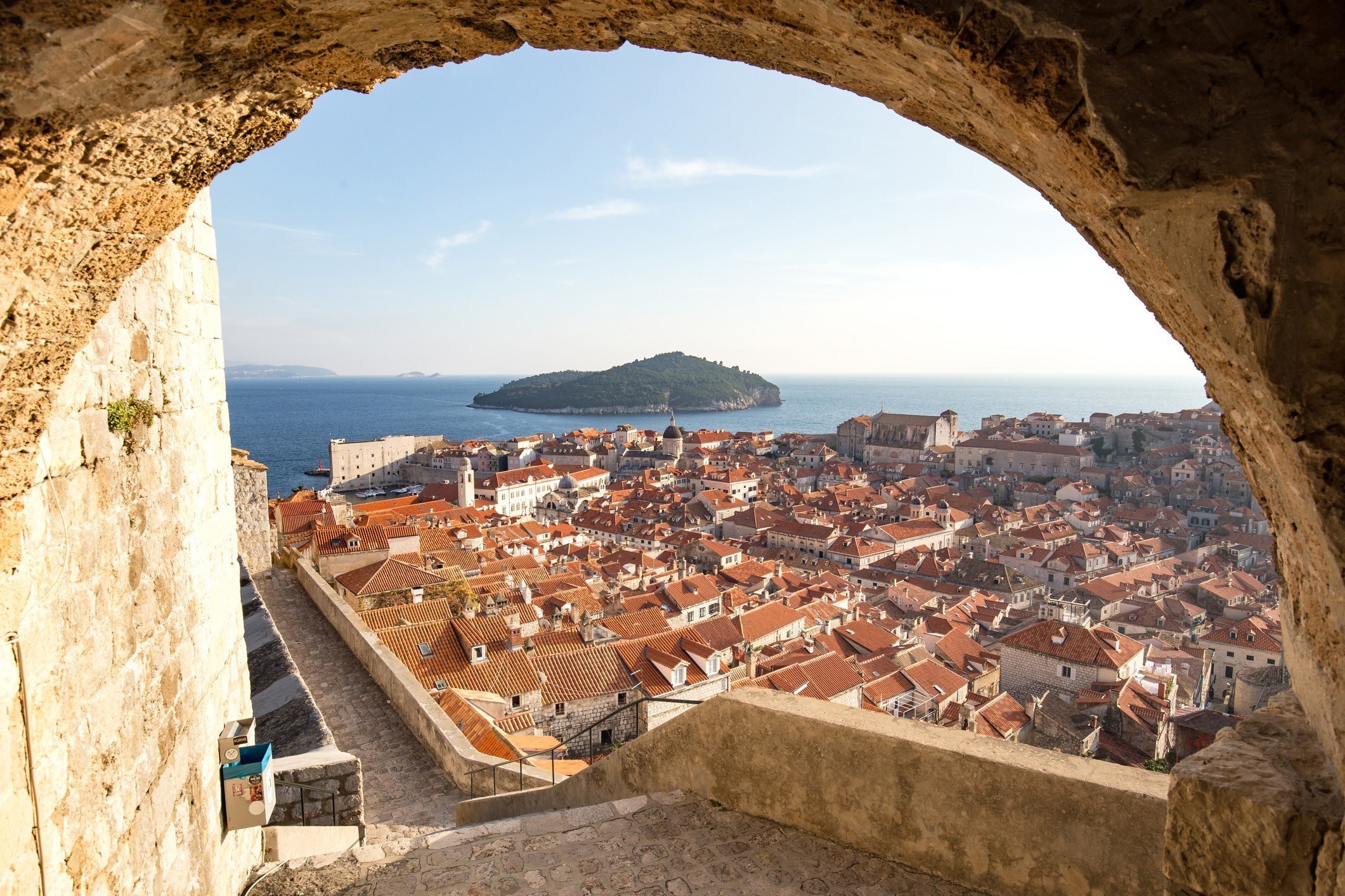 View of rooftops from the city walls in Dubrovnik, Croatia