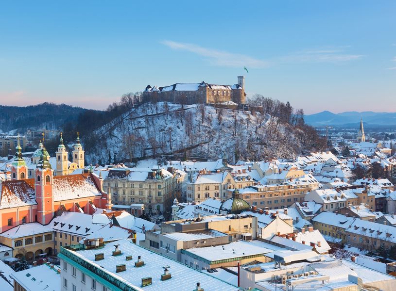 A winter cityscape of Ljubljana, Slovenia