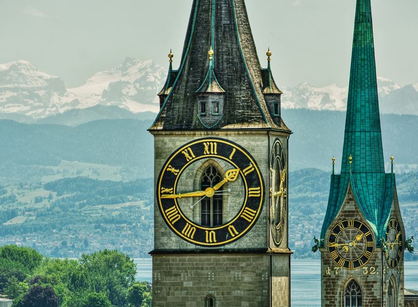 Fraumunster and St Peter Church in Zurich, Switzerland