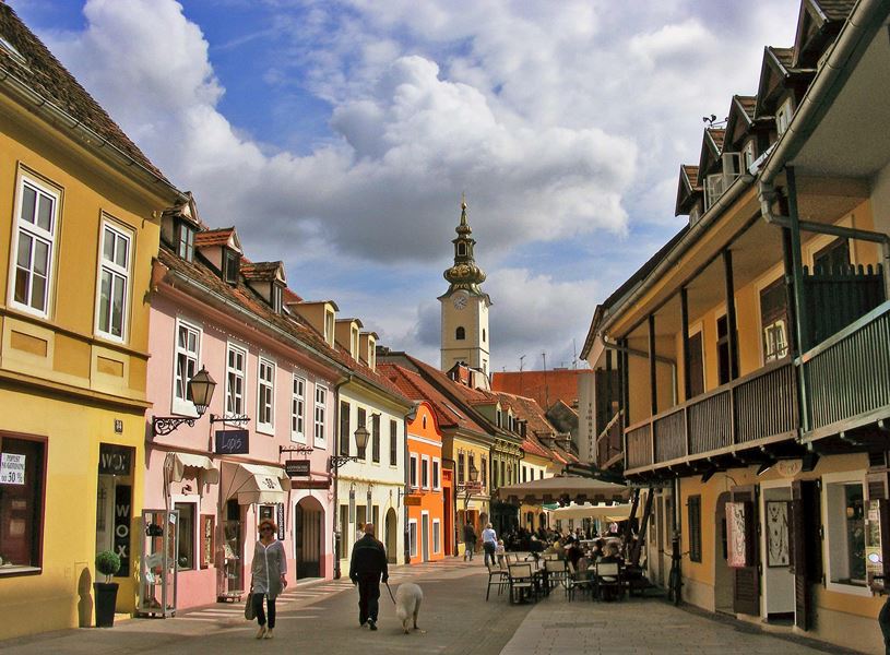 Colourful Street with Shops in Zagreb, Croatia