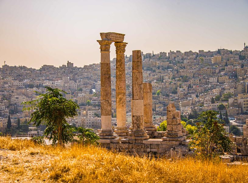 Ruins and Columns at the Citadel in Amman, Jordan