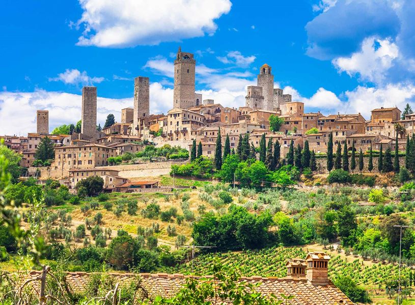 Panoramic view of San Gimignano in Tuscany, Italy