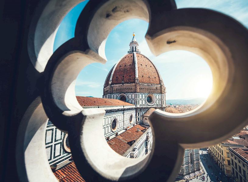 View of Duomo Santa Maria del Fiore dome from Giotto’s Bell Tower