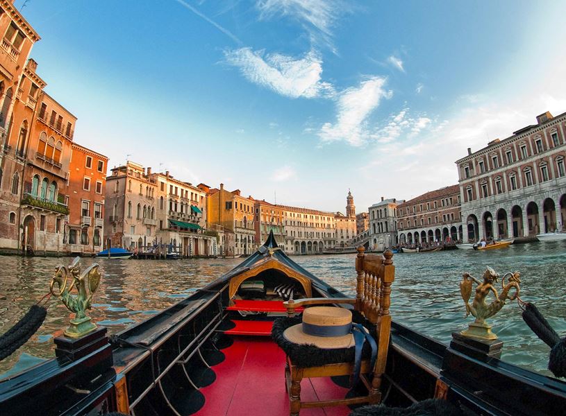 Scenic view from gondola on Grand Canal in Venice