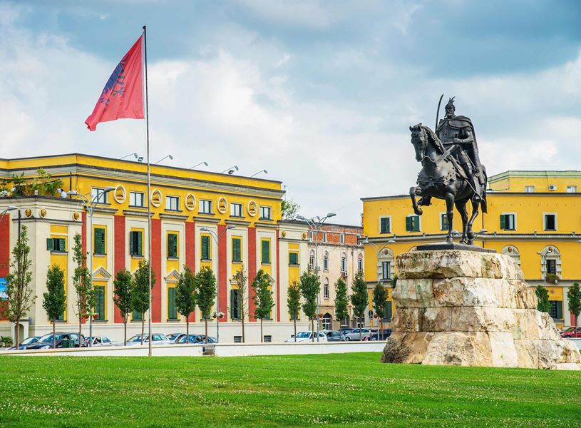 Skanderbeg Square with Skanderbeg Monument in Tirana, Albania