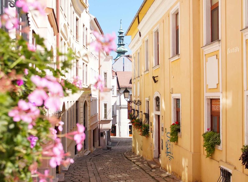Alley and houses in Bratislava, Slovakia