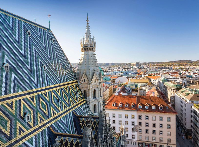 Aerial view of St. Stephen's Cathedral in Vienna, Austria